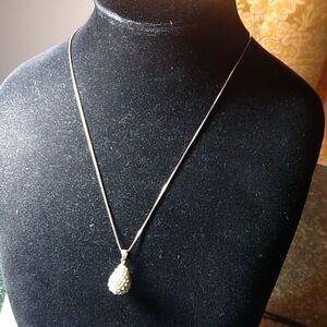 Vintage Sterling Silver and Rhinestone Tear Drop Pendant w/925 Chain